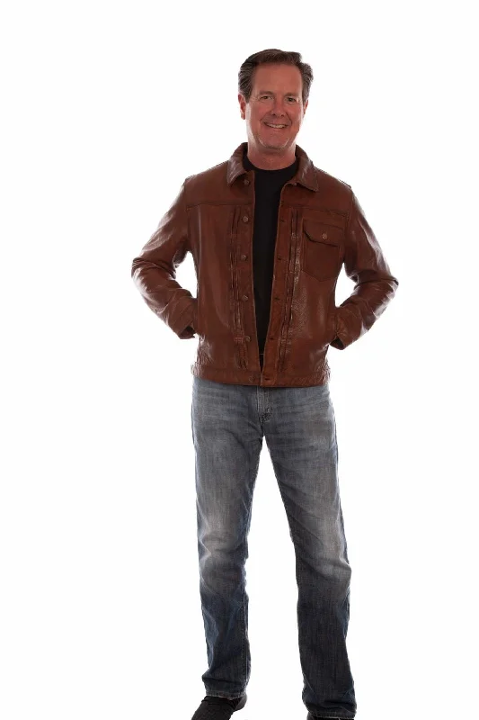 Soft Feel Scully Mens Classic Western Brown Leather Leather Jacket
