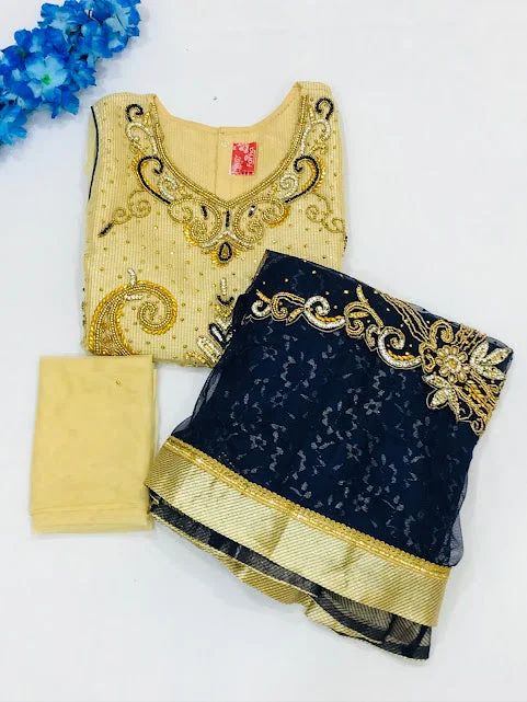 Comfy Chic Dazzling Blue Colored Net Embroidery And Stone Work Choli Sets For Girls