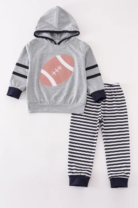 Sports And Leisure Grey football applique boy hoodie set