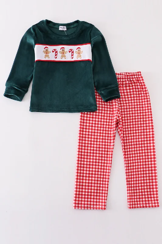 Age-reducing Style Forest gingerbread velvet embroidery boy pants set