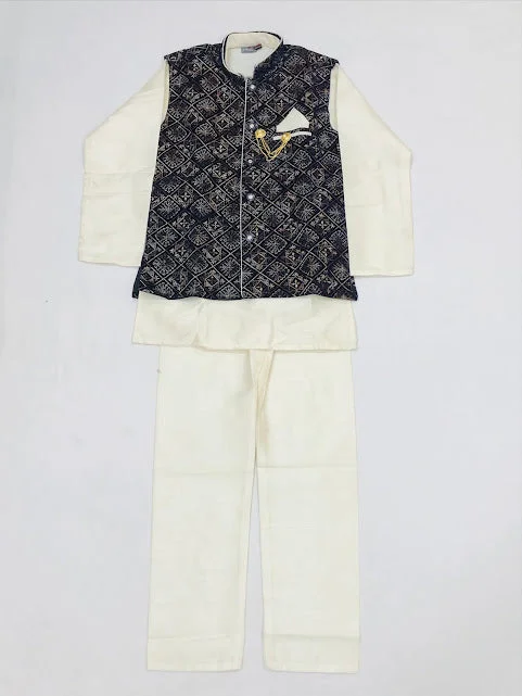 Warm Comfort Dazzling Blue Colored Sherwani With Pajama Pant Sets For Boys