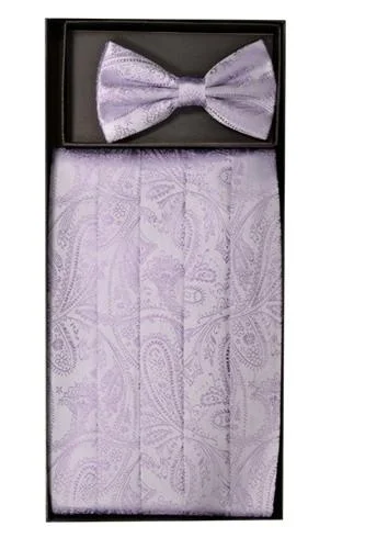 Stunning Fashion Lavender Paisley Cummerbund and Bow Tie Set
