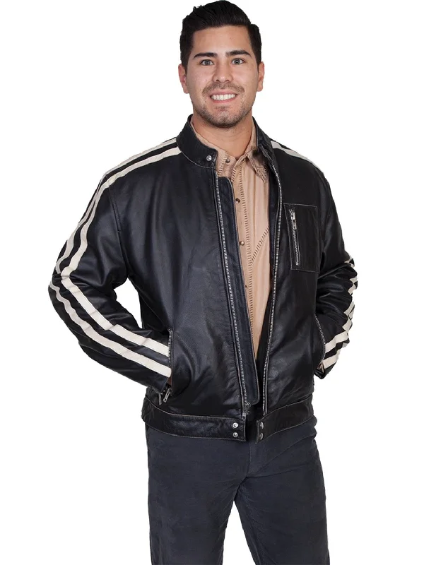 Scully Leather Mens Charcoal Sanded Calf Cafe Racer Racing Jacket