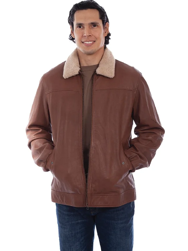 Celebrity Style Scully Mens Shearling Bomber Brown Leather Leather Jacket