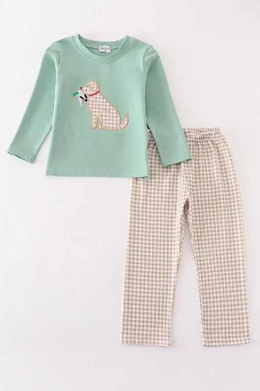 Wearable At Home Or Out Sage hunting duck puppy applique boy set