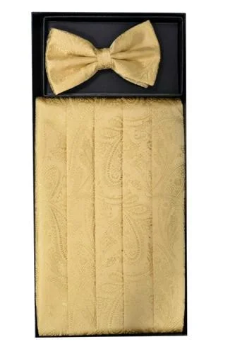 Casual And Versatile Gold Paisley Cummerbund and Bow Tie Set