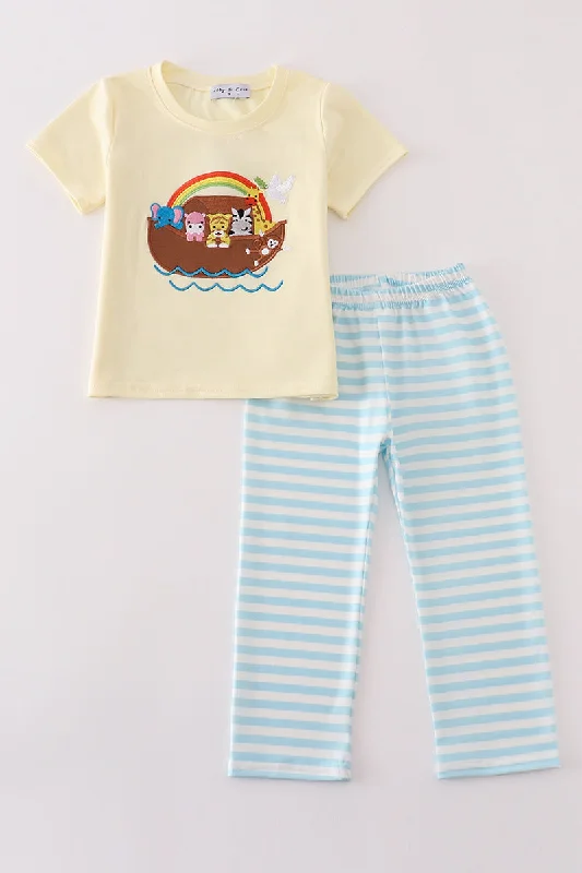 Casual Style Yellow noah's ark applique boy set