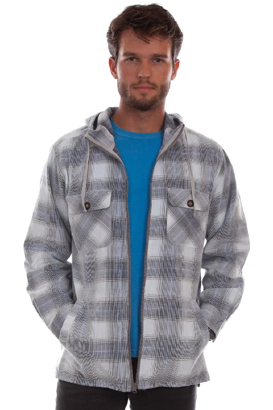 Comfy Layers Scully Mens Unlined Plaid Blue/Grey 100% Cotton Hoodie