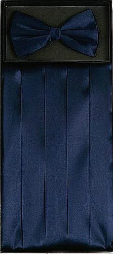 Comfortable And Simple Navy Blue Silk Satin Cummerbund and Bow Tie Set
