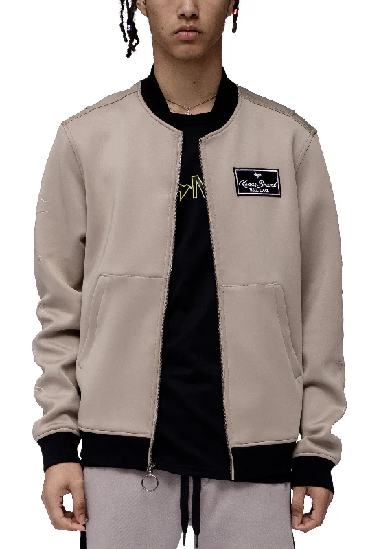 High-end Fabrics Konus Men's Scuba Bomber Jacket in Taupe