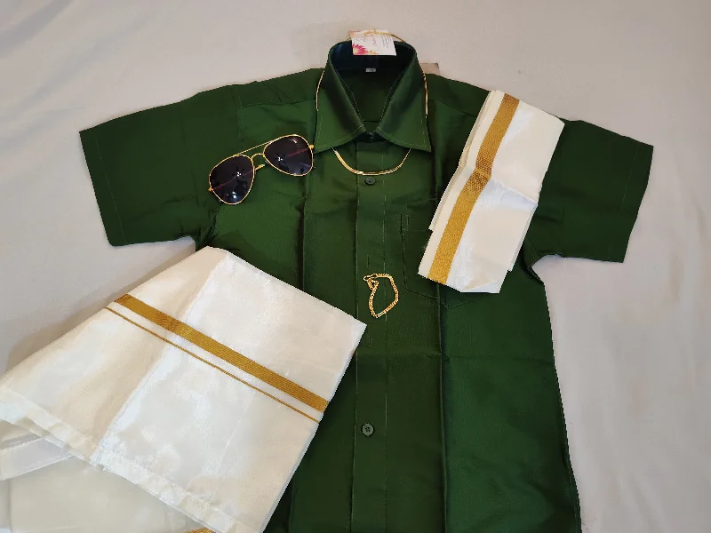 Modern City Alluring Green Color Shirt With Dhoti Full Outfit For Kids
