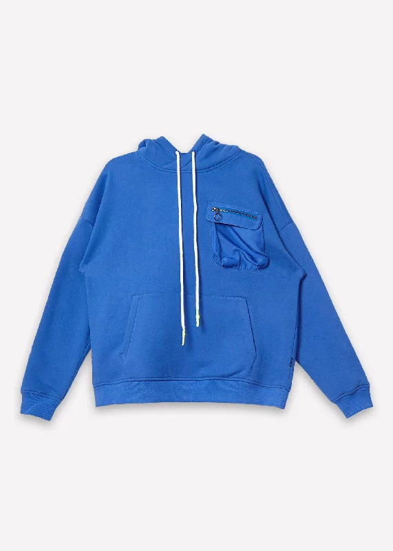 Stretch Design Men's Bellow Pocket Hoodie in Blue