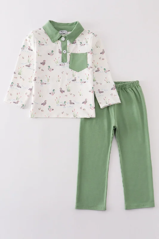Fashionable In The Times Sage duck print boy set