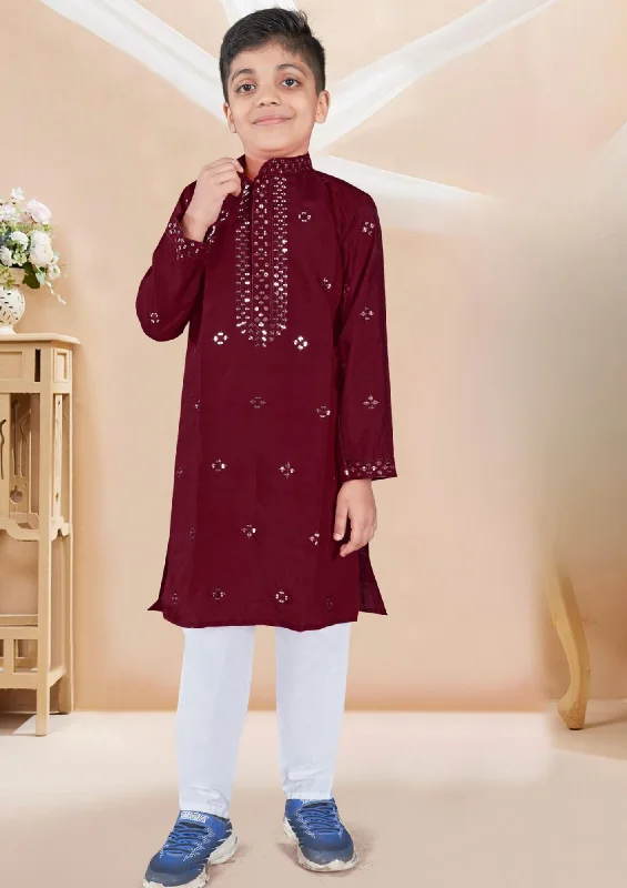 Printed Patterns Appealing Maroon Color Sequence Work Kurta With Pajama Pant