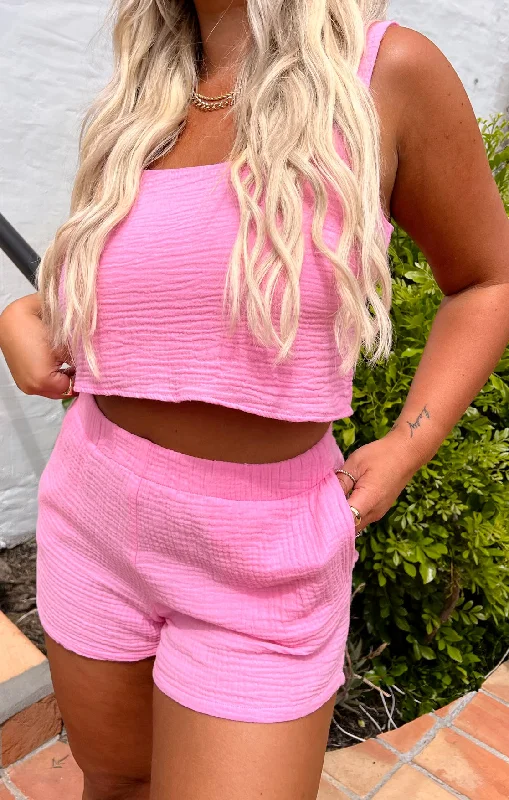 French Style Tara Crop Top ~ Bubblegum Gauze