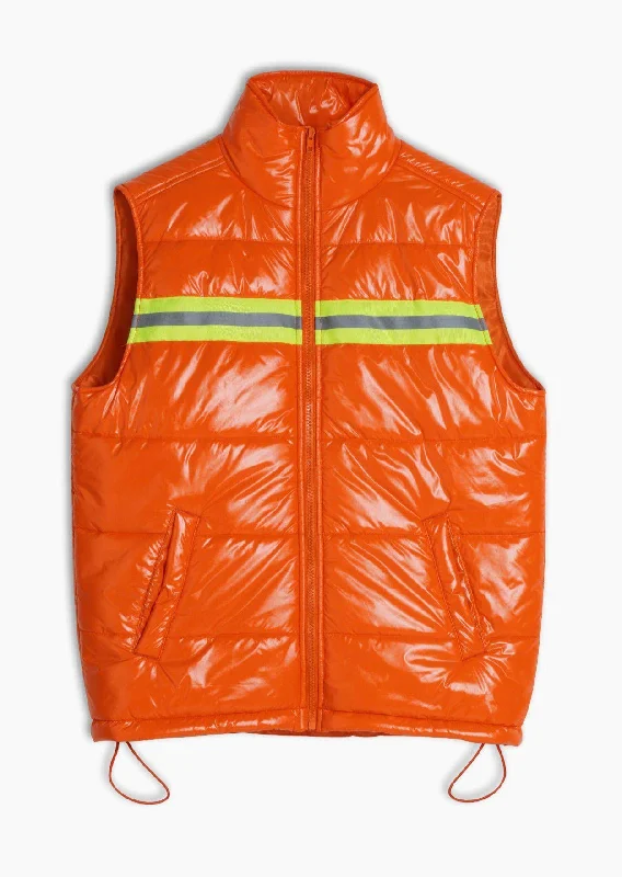 Light Dressing Men's Zip-Up Puffer Vest In Orange