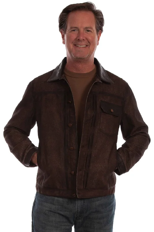 Fresh And Elegant Scully Mens Button Front Brown Leather Leather Jacket