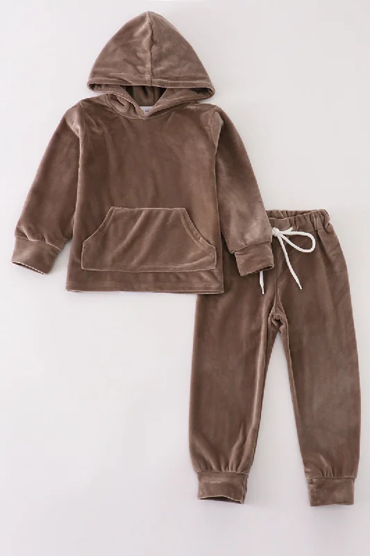 Unique Design Grey velvet boy hoodie set