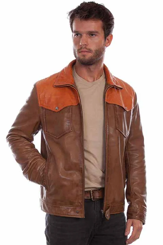 Classic Series Scully Mens Western Contrast Saddle Tan Leather Leather Jacket 4X