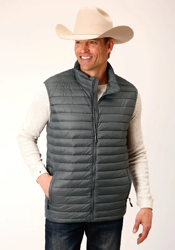 Effortless Elegance Roper Mens Down Coated Silver Sage 100% Nylon Softshell Vest