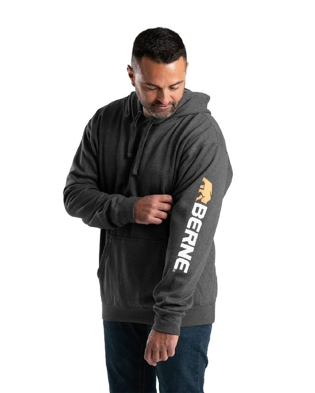 Urban Sense Berne Mens Signature Sleeve Pullover Graphite Cotton Blend Hoodie