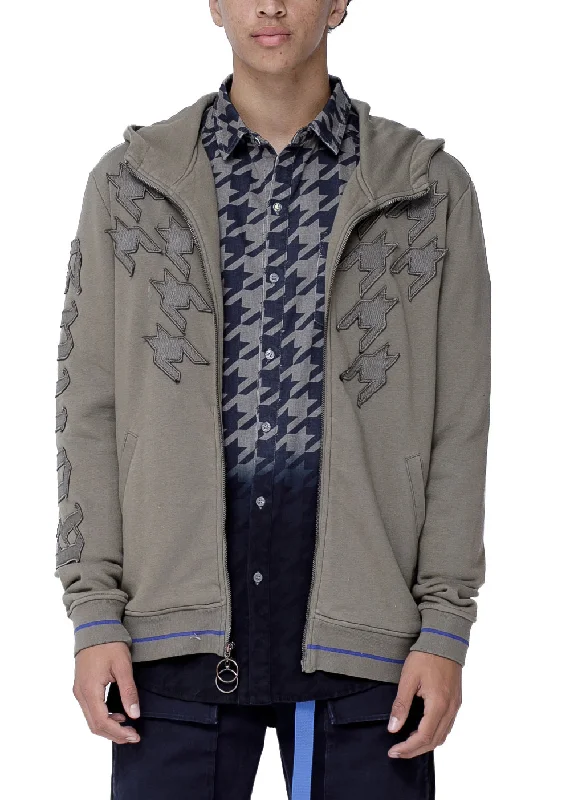 Easy Wear Chic Men's Zip-up Houndstooth Hoodie in Khaki