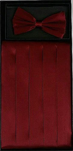 Versatile Comfort Wear Burgundy Silk Satin Cummerbund and Bow Tie Set