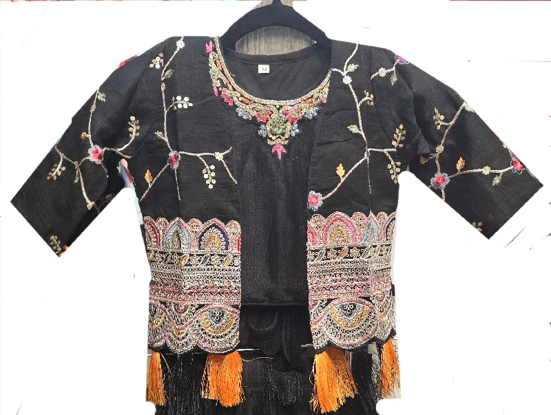 Light Comfort Lovely Black Colored Georgette Girls Choli Sets With Embroidery Work