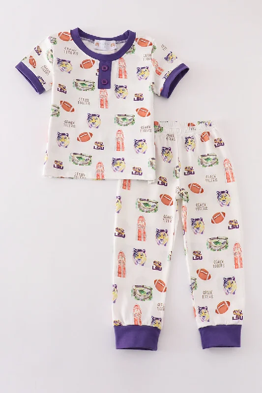 French Style Purple geaux tiger boy pajamas set