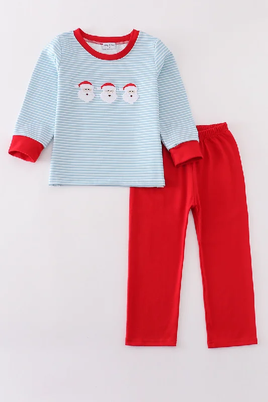Comfortable Fashion Blue christmas santa emboidery boy set