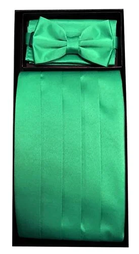 Elegant And Elegant Emerald Green Poly Satin Cummerbund, Bow Tie, and Hanky Set