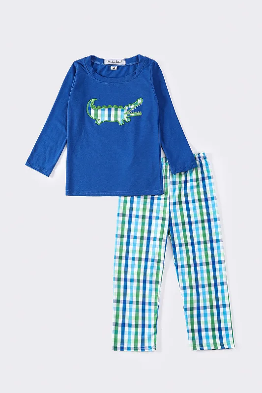 Advanced Design Blue alligator applique boy set
