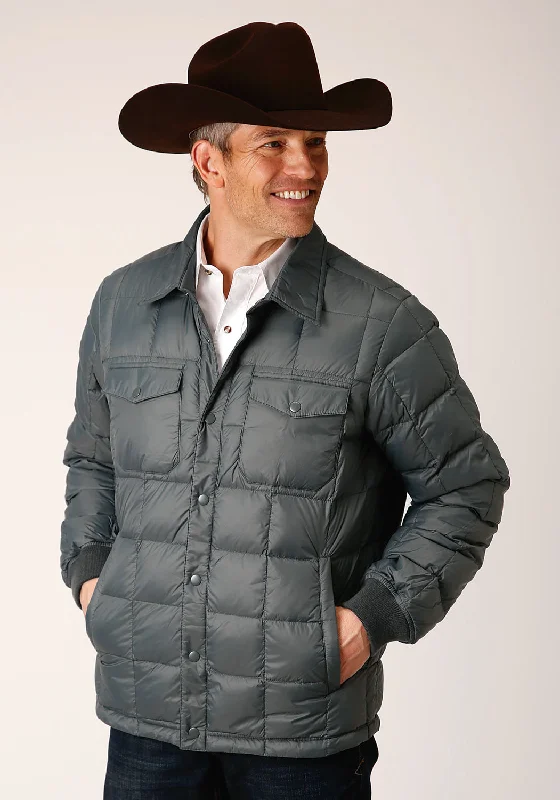 Lounge Chic Roper Mens Down Coated Silver Sage 100% Nylon Insulated Jacket