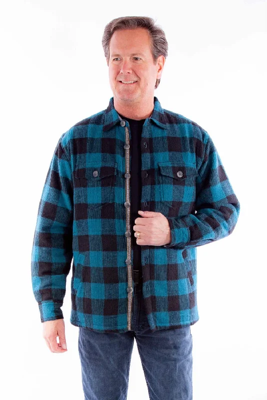 Fashion Must-have Scully Mens Basketweave Buffalo Check Black/Turquoise 100% Cotton Cotton Jacket