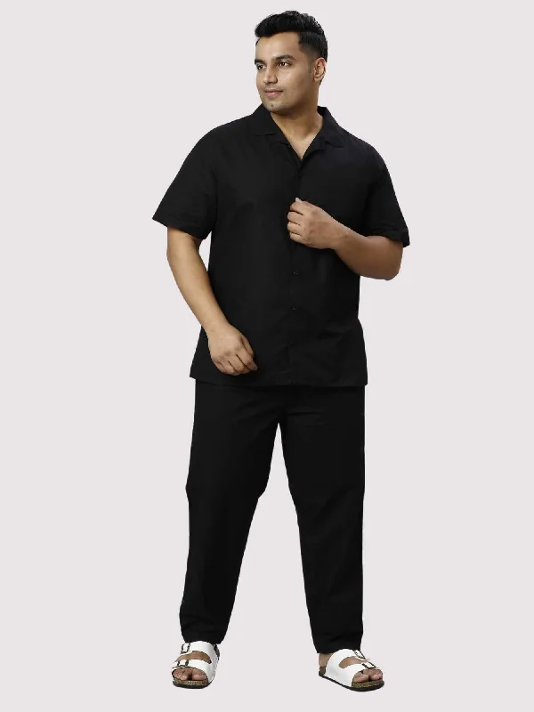 Nero Solid Black Full Co-ords Set Men's Plus Size