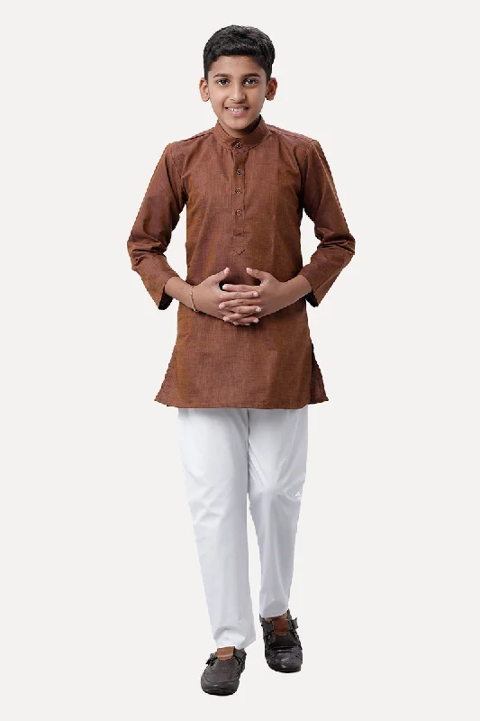 Exotic - Dark Brown Kurta and Pyjama 2 In 1 Set For Kids | Uathayam