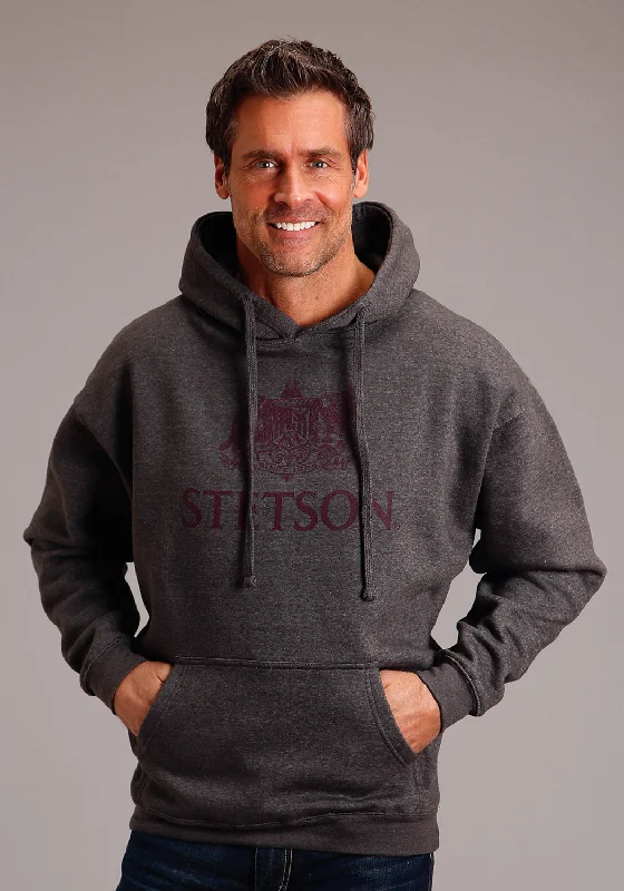 Warm Layers Stetson Mens Crest Logo Grey Cotton Blend Hoodie