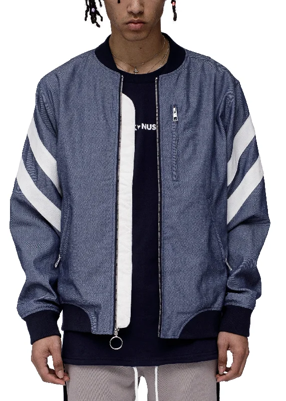 Celebrity Must-have Men's Chambray Ma-1 Bomber Jacket in Navy