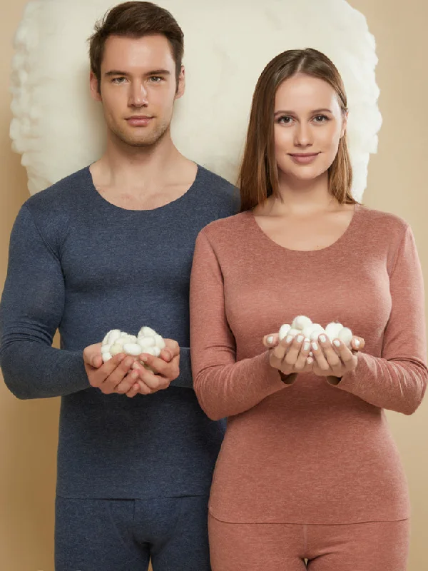 Fashionable And Versatile Seamless Warm Thermal Couple Silk Pajamas Set