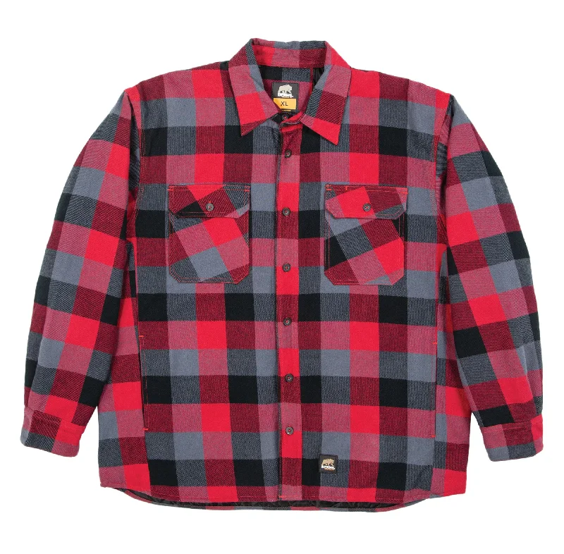 Cozy Chic Wear Berne Mens Plaid Red E 100% Cotton Flannel Shirt Jacket L/S