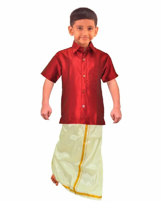 British Style Attractive Red Colored Dhoti Set For Kids