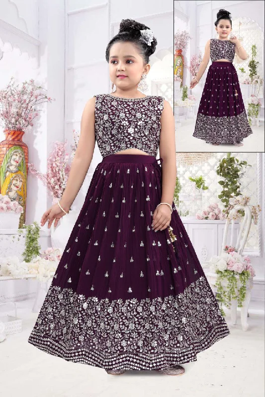 Playful Style Elegant Purple Colored Embroidery Work Georgette Girls Choli Set