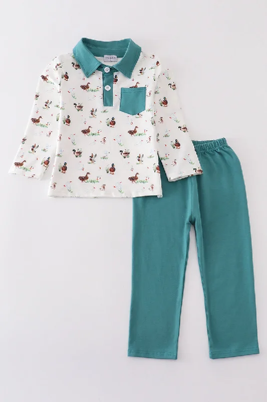 Comfortable Outfits Green duck print boy set