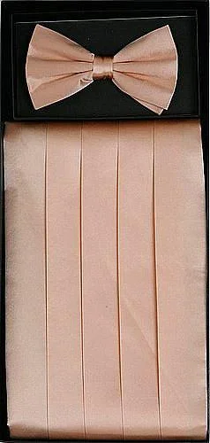 Trendy Items Peach Silk Satin Cummerbund and Bow Tie Set
