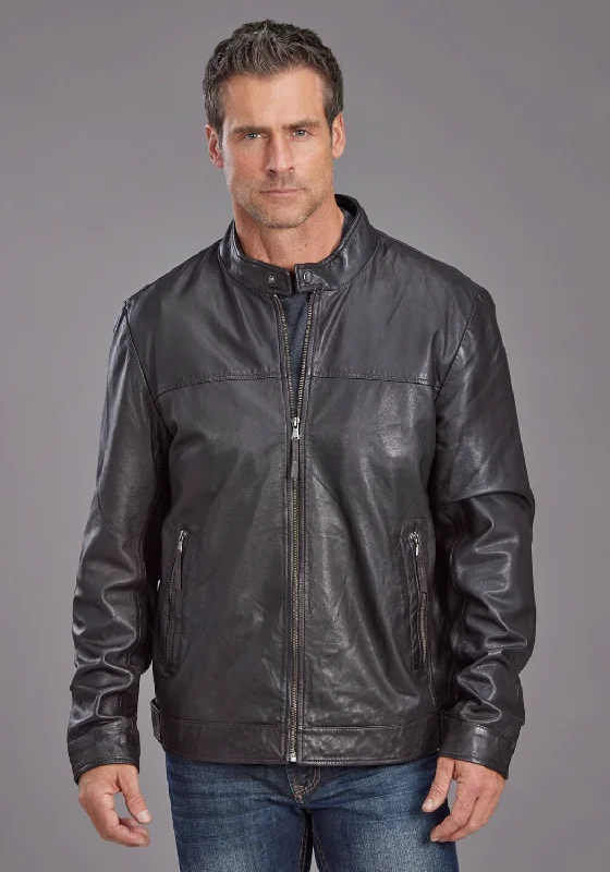 Chic Relaxation Stetson Mens Smooth Cafe Racer Brown Leather Leather Jacket