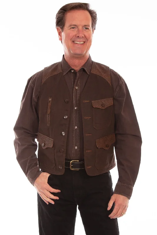 Simple Design Scully Mens Five Button Brown Leather/Canvas Leather Vest
