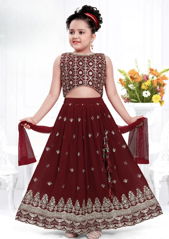 Urban Style Attractive Red Color Georgette Embroidery Work Girls Choli Sets