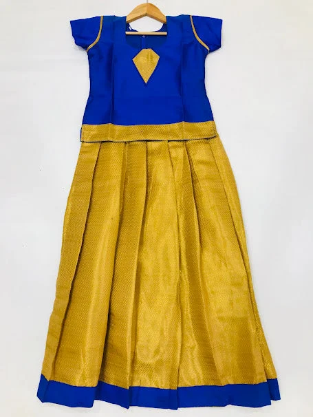 Fashionable And Versatile Charming Blue Colored Silk Langa Set For Girls