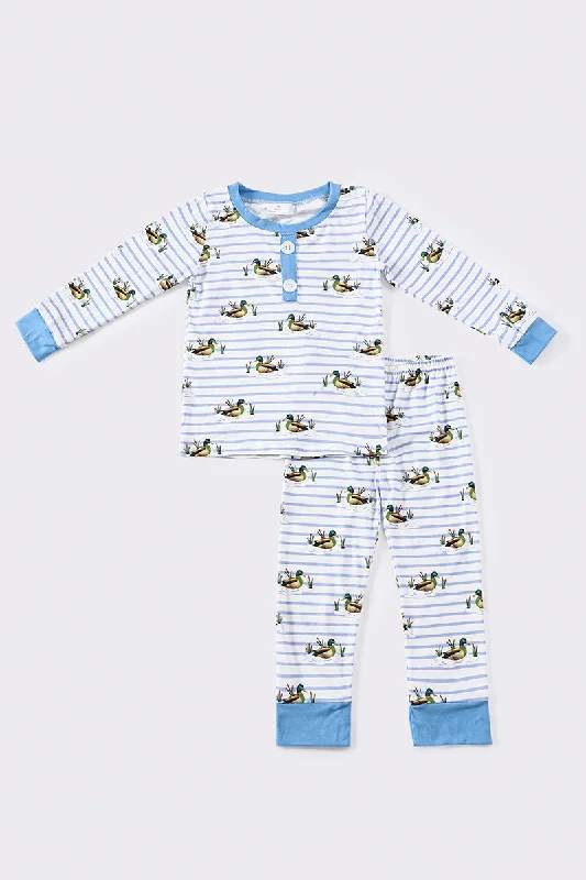 Soft Wearables Blue duck print bamboo boy pajamas set