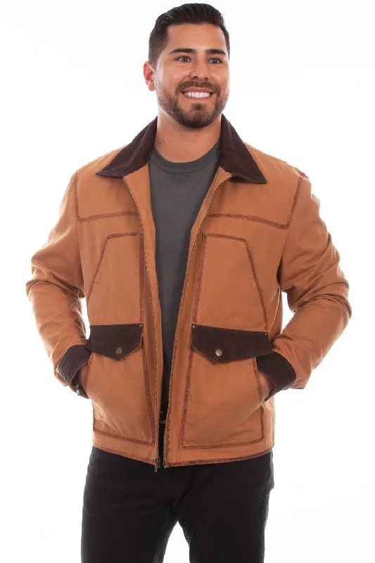 Sports Series Scully Mens Easy-Fit Casual Tan Canvas/Leather Cotton Jacket